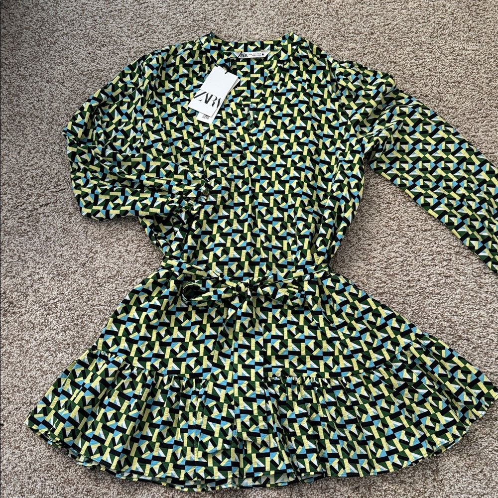 ZARA Geometric Patterned Long Sleeve Dress *NWT ✨